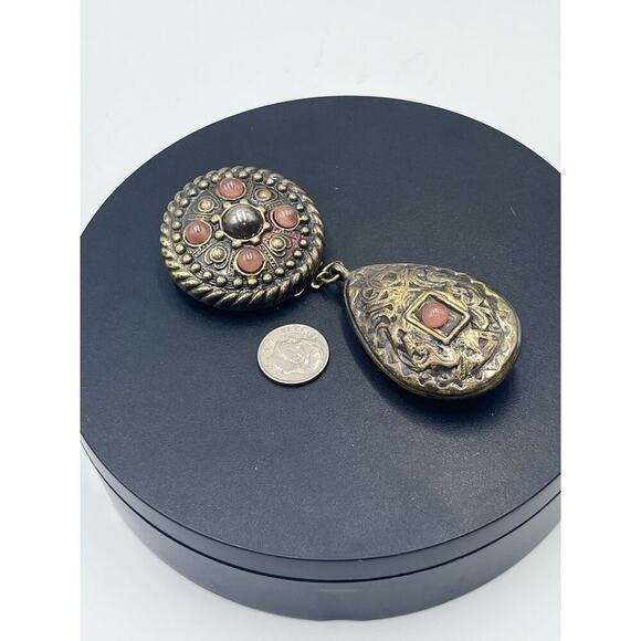 CHARLIE LAURE PARIS Vintage 4” Brass Articulated‎ Dangle Repousse Orange Brooch - Picture 7 of 15